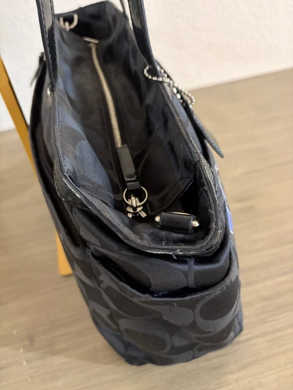COACH POPPY APPLIQUE DIAPER BABY BAG MULTIFUNCTION TOTE BLACK F17590 RARE